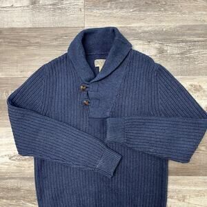 Duluth Trading Sweater‎ Navy Blue Mens M Brigadier Shawl Collar Cotton Wool